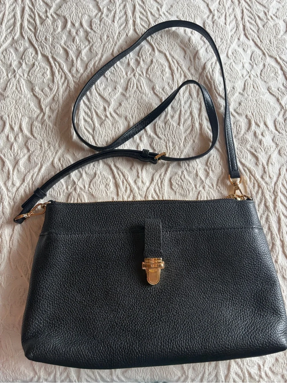 Michael Kors Black Pebbled Leather Clutch with Gold Hardware